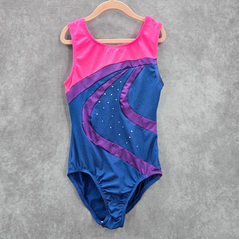Danskin Freestyle Pink Bule Sparkle Leotard One Piece Bathing‎ Suit Girls 10/12